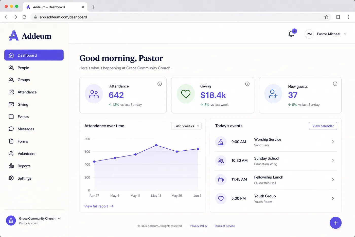 Addeum pastoral dashboard product preview
